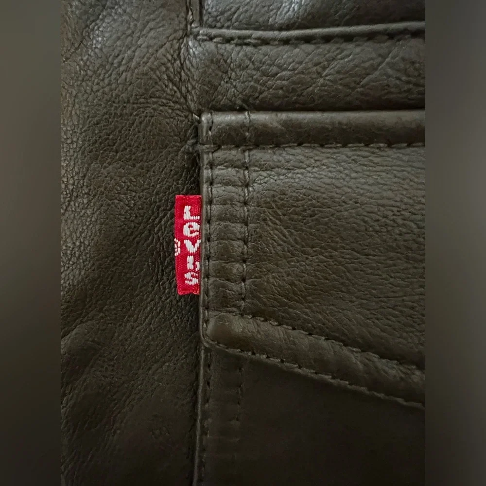 LEVI STRAUSS & CO BROWN FAUX LEATHER FLEECE LINED JACKET SZ large preowned - Picture 6 of 11